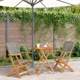 3 Piece Bistro Set Grey Poly Rattan and Solid Wood - vid-3281791