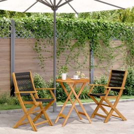 3 Piece Bistro Set Black Polypropylene and Solid Wood - vid-3281793