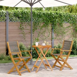 3 Piece Bistro Set Grey Polypropylene and Solid Wood - vid-3281794
