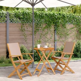 3 Piece Bistro Set Taupe Fabric and Solid Wood - vid-3281798