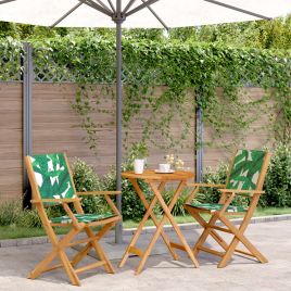 3 Piece Bistro Set Leaf Pattern Fabric and Solid Wood - vid-3281800