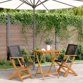 3 Piece Bistro Set Black Poly Rattan and Solid Wood - vid-3281802