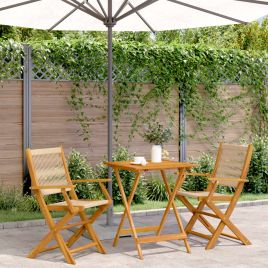 3 Piece Bistro Set Beige Polypropylene and Solid Wood - vid-3281807