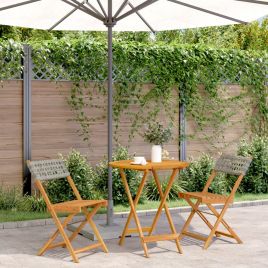 3 Piece Bistro Set Grey Poly Rattan and Solid Wood - vid-3281839