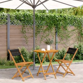 3 Piece Bistro Set Black Polypropylene and Solid Wood - vid-3281841