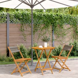 3 Piece Bistro Set Grey Polypropylene and Solid Wood - vid-3281842