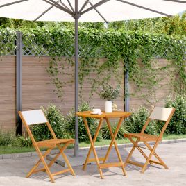 3 Piece Bistro Set Cream White Fabric and Solid Wood - vid-3281844
