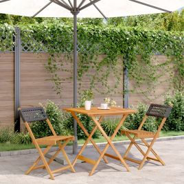 3 Piece Bistro Set Black Poly Rattan and Solid Wood - vid-3281862