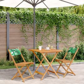 3 Piece Bistro Set Leaf Pattern Fabric and Solid Wood - vid-3281872
