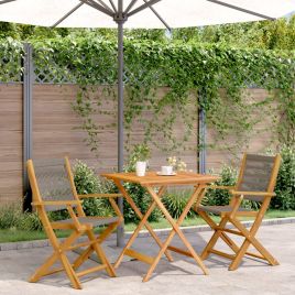 3 Piece Bistro Set Grey Polypropylene and Solid Wood - vid-3281878