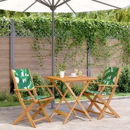 3 Piece Bistro Set Leaf Pattern Fabric and Solid Wood - vid-3281884