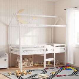 High Sleeper Bed White 90x200cm Solid Wood Pine