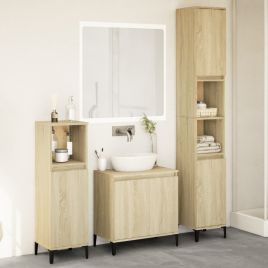3 Piece Bathroom Furniture Set Sonoma Oak Engineered Wood - vid-3282655