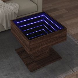 Coffee Table with LED Brown Oak 50x50x45 cm Engineered Wood - vid-847531