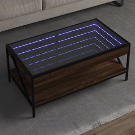Coffee Table with Infinity LED Brown Oak 90x50x38 cm