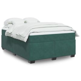 Box Spring Bed with Mattress Dark Green 140x200cm Velvet