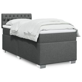Box Spring Bed with Mattress Dark Grey 90x200cm Fabric