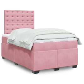 Box Spring Bed with Mattress Pink 120x190cm Small Double Velvet