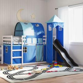 Bunkbed with Slide and Curtains Blue 80x200cm