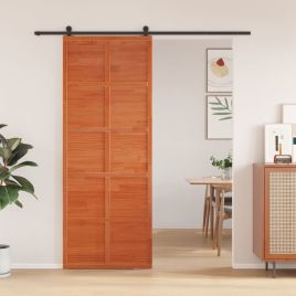 Barn Door Wax Brown 80x208 cm Solid Wood Pine - vid-850646