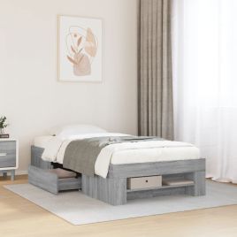 Bedframe Grey Sonoma 90x190cm Single Engineered Wood