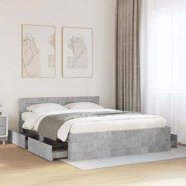 Bedframe with Headboard Concrete Grey 150x200cm King Size