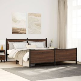 Metal Bedframe Brown Oak 193x203cm