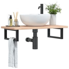 Basin Shelf Wall Mounted Steel and Solid Wood Oak