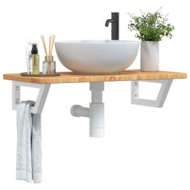 Basin Shelf Wall Mounted Steel and Solid Wood Oak