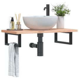 Basin Shelf Wall Mounted Steel and Solid Wood Beech