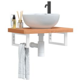 Basin Shelf Wall Mounted Steel and Solid Wood Beech