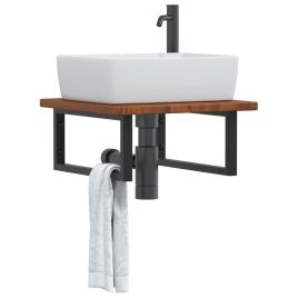 Basin Shelf Wall Mounted Steel and Solid Wood Oak - vid-3302401