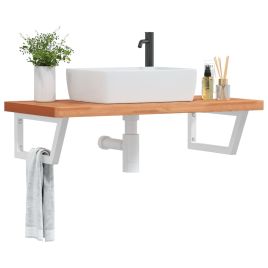 Basin Shelf Wall Mounted Steel and Solid Wood Beech