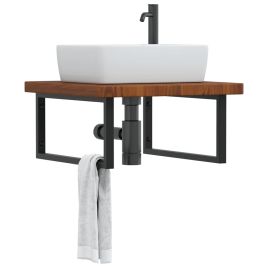 Basin Shelf Wall Mounted Steel and Solid Wood Oak