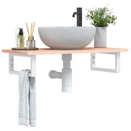 Basin Shelf Wall Mounted Steel and Solid Wood Oak