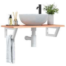 Basin Shelf Wall Mounted Steel and Solid Wood Oak