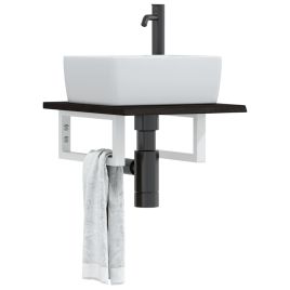 Basin Shelf Wall Mounted Steel and Solid Wood Oak