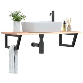 Basin Shelf Wall Mounted Steel and Solid Wood Oak