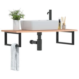 Basin Shelf Wall Mounted Steel and Solid Wood Oak - vid-3302613