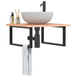 Basin Shelf Wall Mounted Steel and Solid Wood Oak