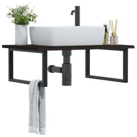 Basin Shelf Wall Mounted Steel and Solid Wood Oak