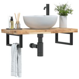 Basin Shelf Wall Mounted Steel and Solid Wood Acacia