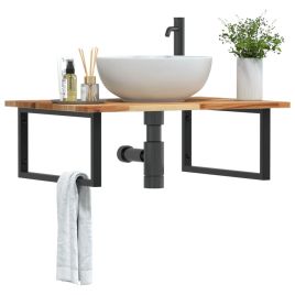 Basin Shelf Wall Mounted Steel and Solid Wood Acacia