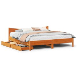Bedframe with Drawers Wax Brown 200x200cm Solid Wood Pine