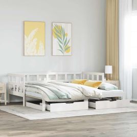 Daybed with Trundle and Drawers White 90x200cm