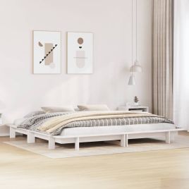 Bedframe White 200x200cm Solid Wood Pine