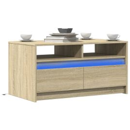 Coffee Table with LED Lights Sonoma Oak Engineered Wood - vid-851993