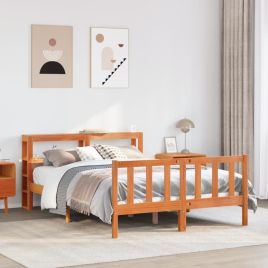 Bedframe with Headboard Wax Brown 135x190cm Double