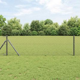 Chain Link Fence with 13 Posts 0.4x25 m Galvanised Steel Grey