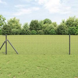 Euro Fence with 13 Posts 0.4x25 m Galvanised Steel Grey